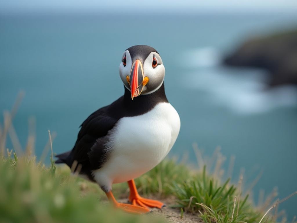 Lundefugl på en klippe ved havet